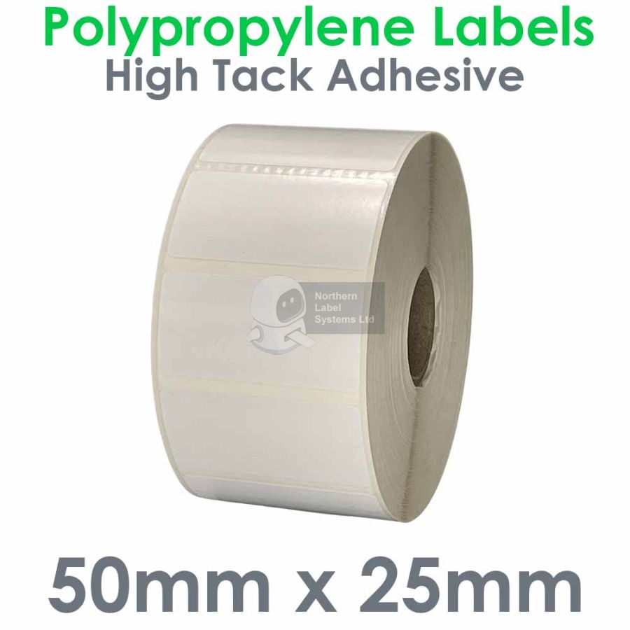 High Tack Waterproof Labels 50mm x 25mm - Small Roll