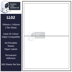 LL02 A4 Labels, 2 Labels Per Sheet, 199.6mm x 143.5mm, L7168 Equivalent, 500 Sheets per box