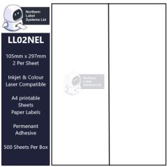 LL02NEL A4 Labels, 2 Labels Per Sheet, 105mm x 297mm, 500 Sheets per box