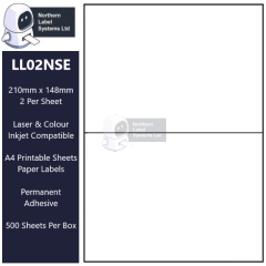 LL02NSE A4 Labels, 2 Labels Per Sheet, 210mm x 148.5mm, DPS02 Equivalent, 500 Sheets per box