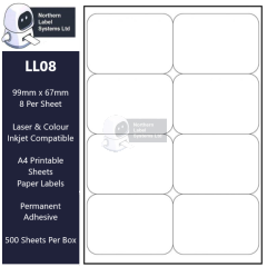 LL08 A4 Labels 8 Labels Per Sheet, 99.1mm x 67.7mm, L7165 Equivalent.