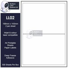 Freezer adhesive A4 labels 2 per sheet LL02-DF