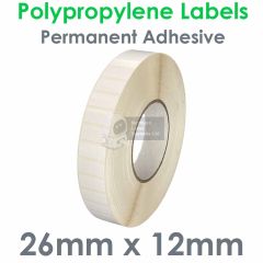 26mm x 12mm white gloss polypropylene labels 26mm x 12mm