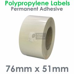 76mm x 51mm labels polypropylene waterproof on 76mm core