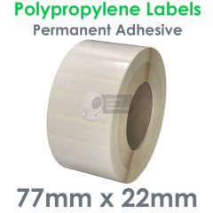 White gloss polypropylene labels 77mm x 22mm