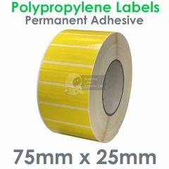 Yellow labels 75mm x 25mm waterproof polypropylene