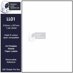 Removable adhesive A4 sheets of labels LL01-REM.