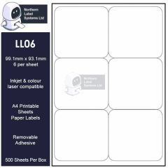 Removable adhesive 6 per sheet A4 labels LL06-REM