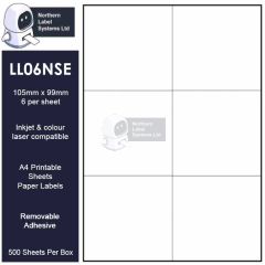 Removable adhesive 6  per sheet labels LL06NSE-REM