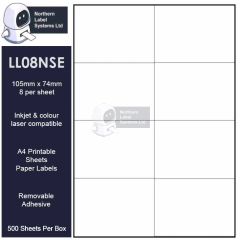 Removable adhesive 8 per A4 sheet labels LL08NSE-REM