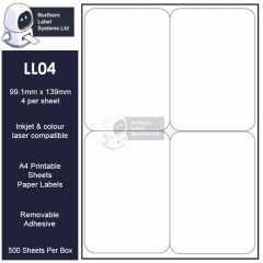 Removable adhesive 4 per A4 sheet labels LL04-REM.